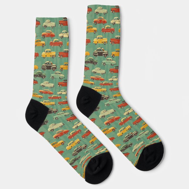 Classic Cars Trendy Vintage Midcentury Socks (Right)