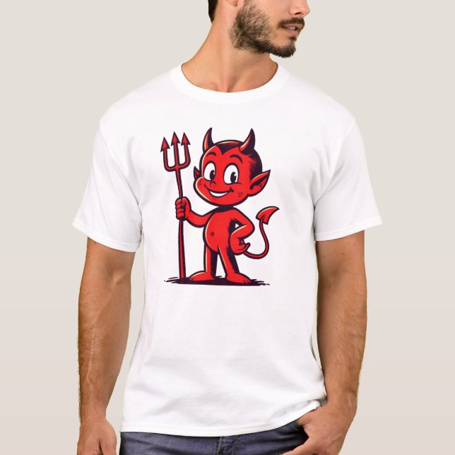 Classic Cartoon Devil – Retro Mischief Character T-Shirt (Front)