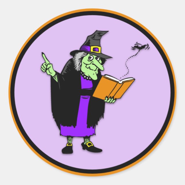 Classic Cartoon Halloween Witch Classic Round Sticker (Front)