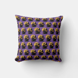 Classic Cartoon Moonlit Haunted House  Throw Pillow
