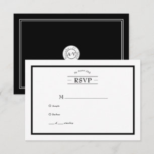 Classic Casual Black White Wedding RSVP Card