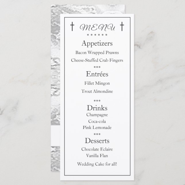 Classic Catholic Monogrammed Wedding Menu (Front/Back)