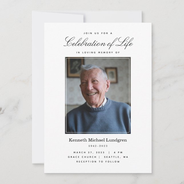 Classic Celebration of Life Invitation with Photo (Front)