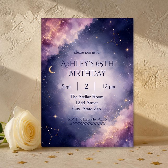 Classic Celestial 65th Birthday Invitation (Elegant celestial invitation perfect for celebrating a beautiful 65th birthday or retirement milesto)