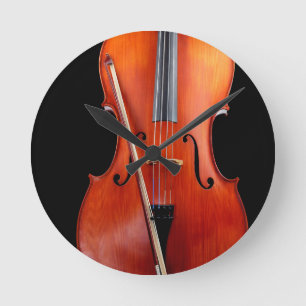Classic cello on black round clock
