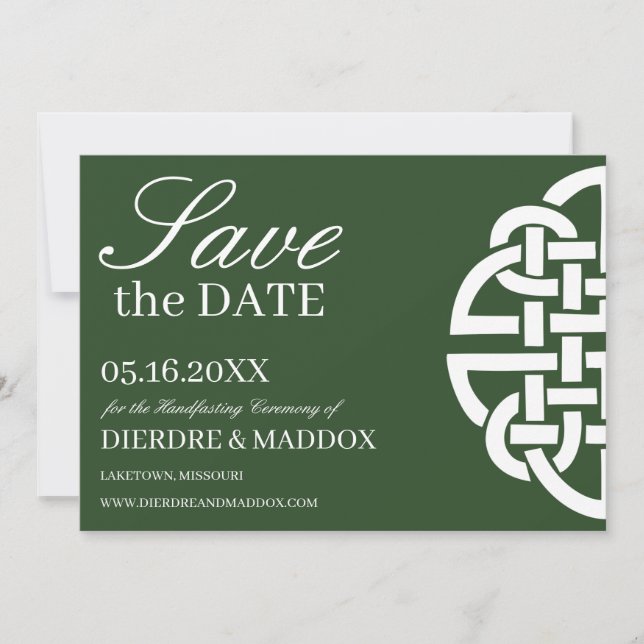 Classic Celtic Knot Green Handfasting Save The Date (Front)