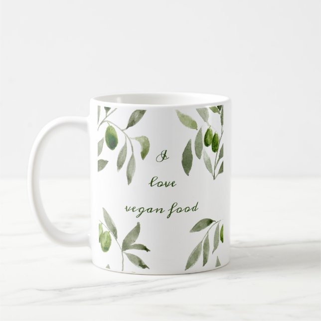 Classic ceramic mug with olive and vegan message (Left)