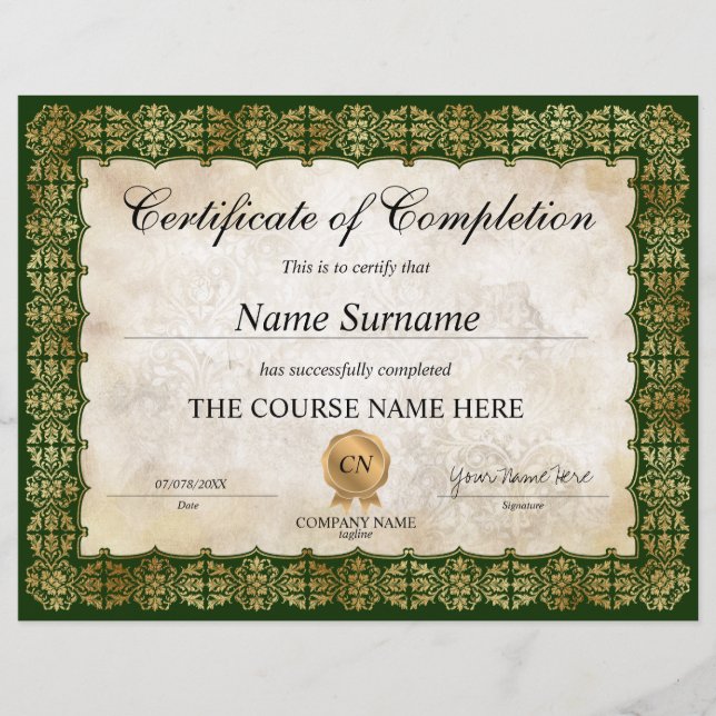 Classic Certificate of Completion Award Diploma (Front)