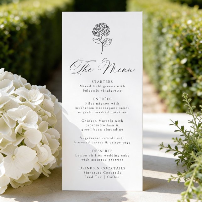 Classic Charcoal Hydrangea Wedding Menu (Creator Uploaded)