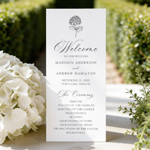 Classic Charcoal Hydrangea Wedding Program