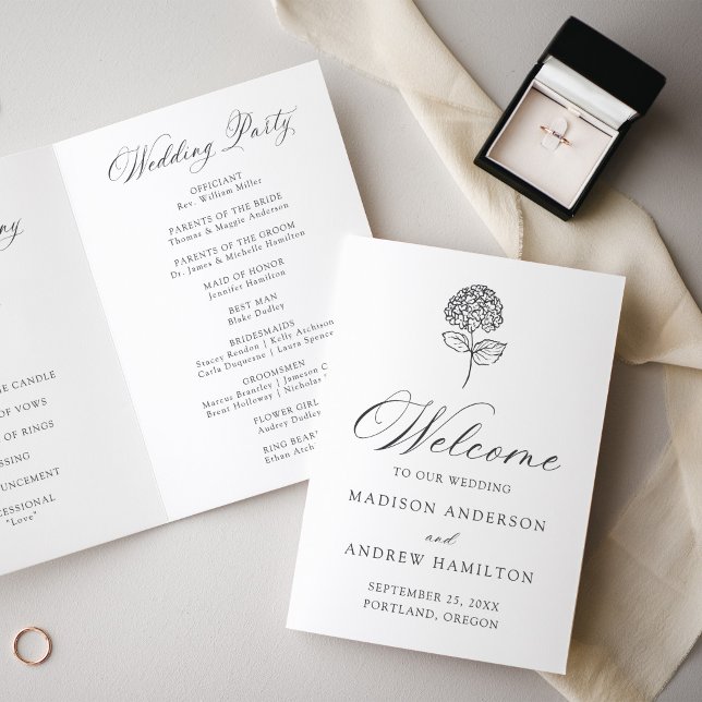 Classic Charcoal Hydrangea Wedding Program (Creator Uploaded)