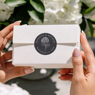 Classic Charcoal Hydrangea Wedding Round Sticker