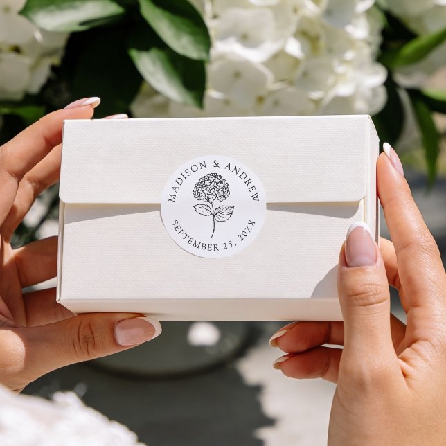 Classic Charcoal Hydrangea Wedding Round Sticker (Creator Uploaded)