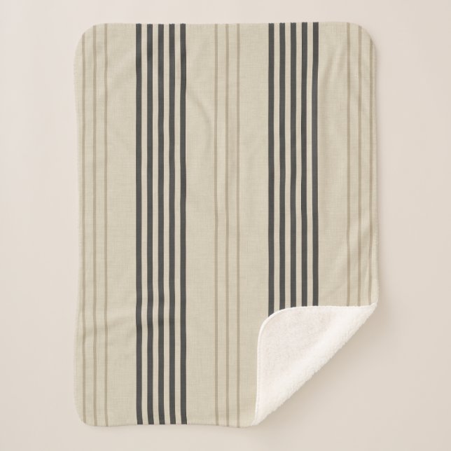 Classic Charcoal Ticking Stripe Pattern Sherpa Blanket (Front)