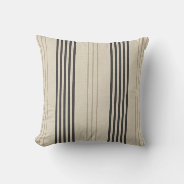 Classic Charcoal Ticking Stripe Pattern Throw Pillow (Front)