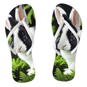 "Classic Charm: The Black and White Bunny Rabbit" Flip Flops