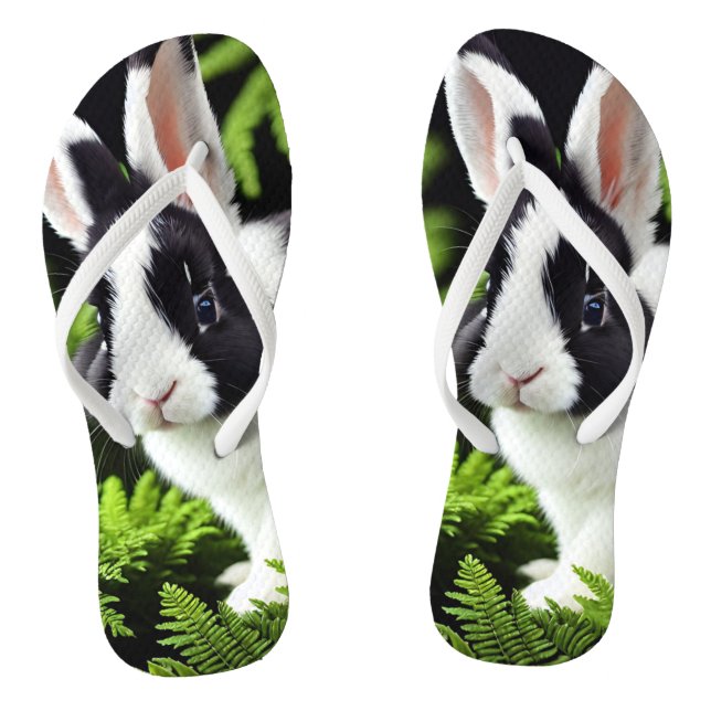 "Classic Charm: The Black and White Bunny Rabbit" Flip Flops (Footbed)