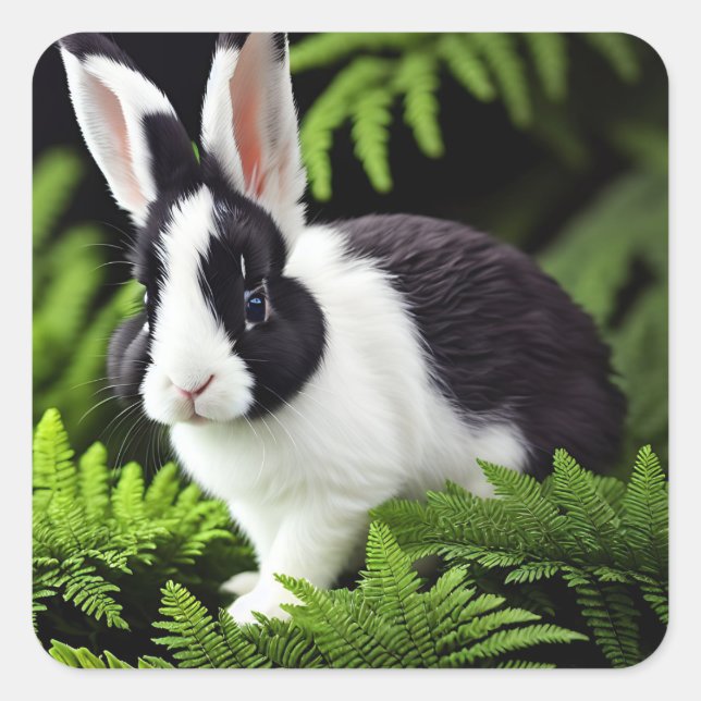 "Classic Charm: The Black and White Bunny Rabbit" Square Sticker (Front)