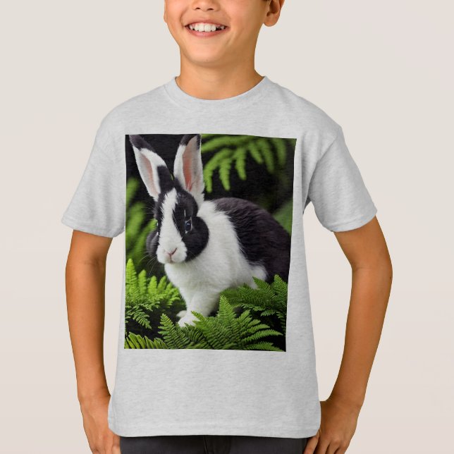 "Classic Charm: The Black and White Bunny Rabbit" T-Shirt (Front)