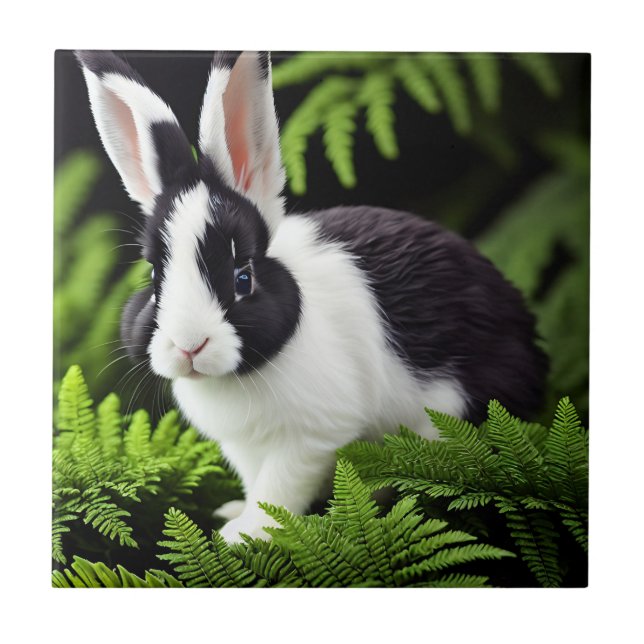 "Classic Charm: The Black and White Bunny Rabbit" Tile (Front)
