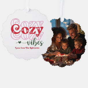 Classic Cheer Cozy Vibes Retro Christmas Photo Ornament Card