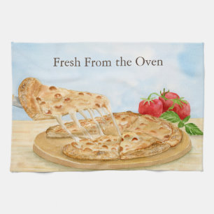Classic Cheese Pizza Watercolor Kitchen Towel