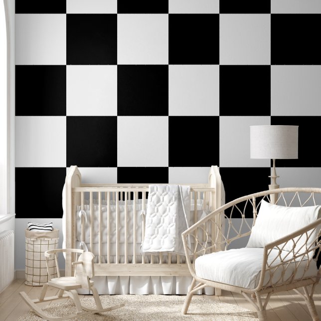[Classic Chequerboard] Black and White 12" Squares Wallpaper (Kids)