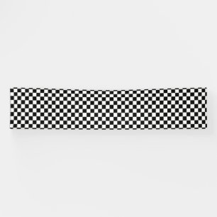 Classic Chequerboard Black White Pattern Banner