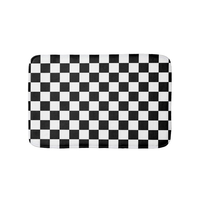 Classic Chequerboard Black White Pattern Bath Mat (Front)