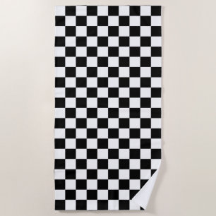 Classic Chequerboard Black White Pattern Beach Towel