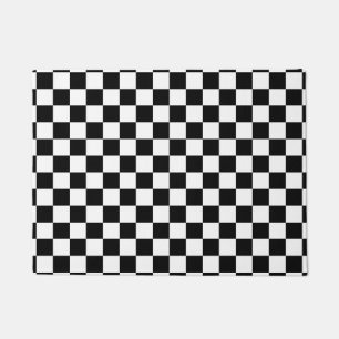 Classic Chequerboard Black White Pattern Doormat