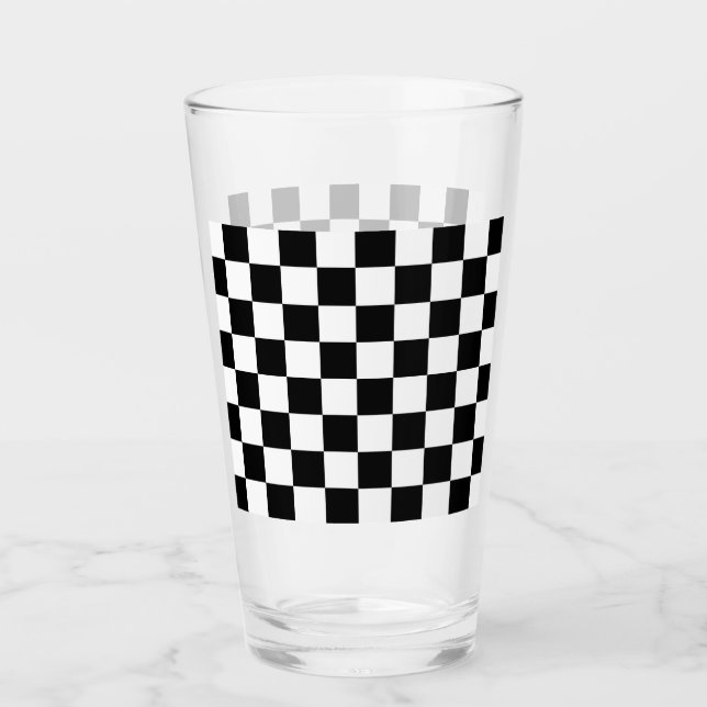 Classic Chequerboard Black White Pattern Glass (Front)