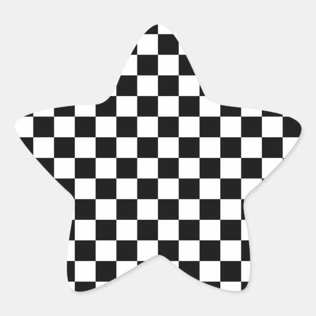 Classic Chequerboard Black White Pattern Star Sticker (Front)