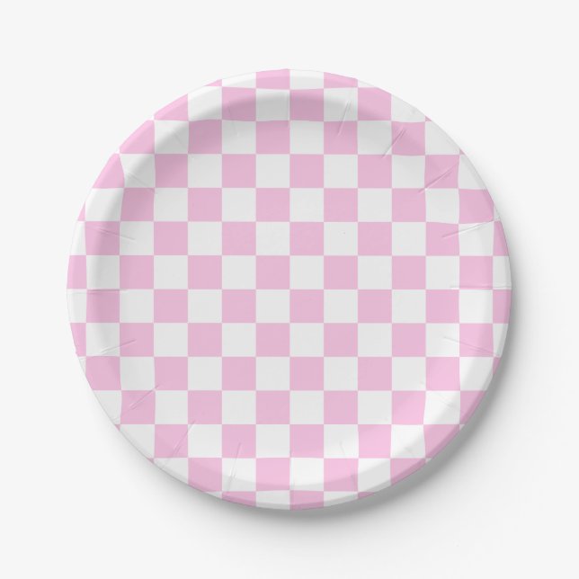 Classic Chequerboard Pink Pattern Paper Plate (Front)