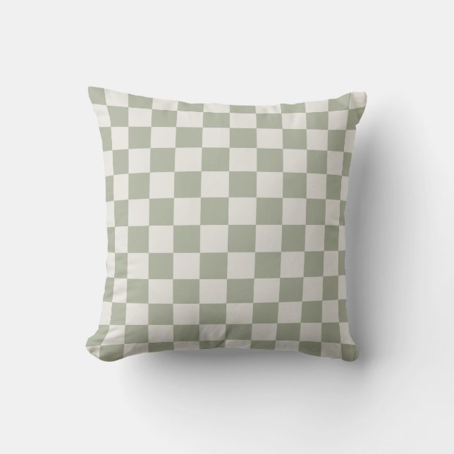 Classic Chequered Chequerboard in sage green white Throw Pillow (Front)