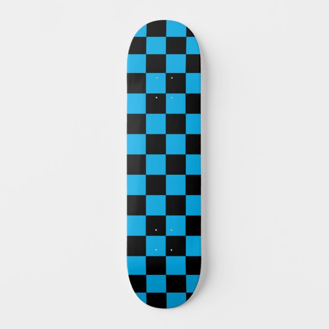 Classic Chequered (chequered) Sky Blue and Black Skateboard (Front)