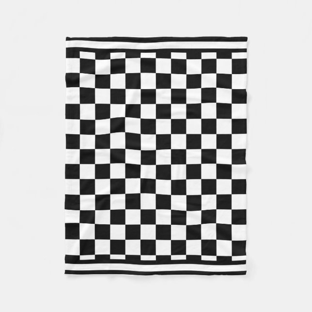 Classic Chequered I Bleed Racing Check Black White Fleece Blanket (Front)
