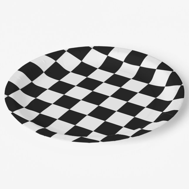 Classic Chequered I Bleed Racing Check Black White Paper Plate (Angled)