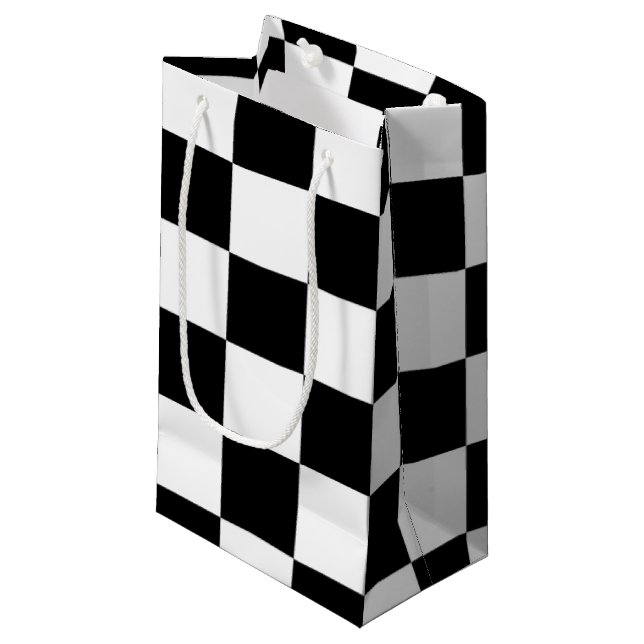 Classic Chequered I Bleed Racing Check Black White Small Gift Bag (Front Angled)
