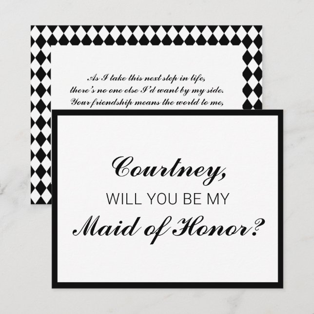 Classic Chequered Maid of Honour Proposal Card (Front/Back)