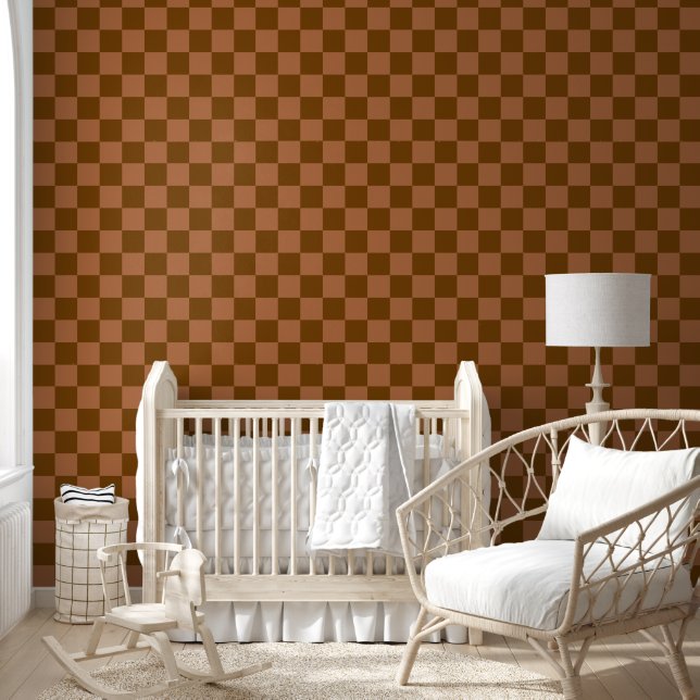 Classic Chequered Pattern: Brown and Tan Square Wallpaper (Kids)