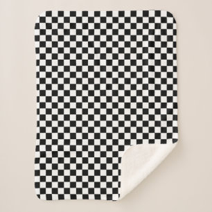 Classic Chequered Racing Sport Check Black White Sherpa Blanket