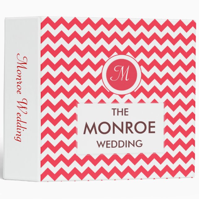 Classic Cherry Red Chevron Pattern Binder (Front/Spine)
