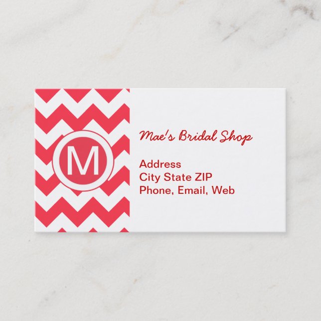 Classic Cherry Red Chevron Pattern Business Card (Front)