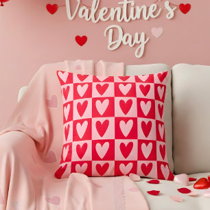 Classic Cherry Red Hearts Valentine’s Throw Pillow