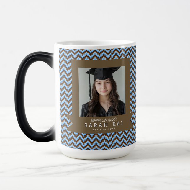 Classic Chevron Pattern Grandaughter Graduation Magic Mug (Left)