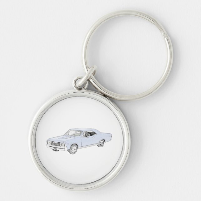 Classic Chevy Chevelle Bowtie Muscle Car Drawing Keychain (Front)