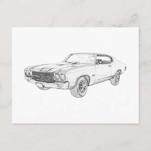 Classic Chevy Chevelle Muscle Car Black and White Postcard