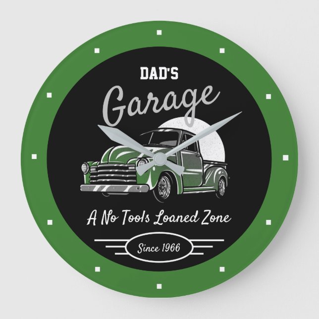 Classic Chevy Truck Garage Dad's Any Name Green  Large Clock (Front)