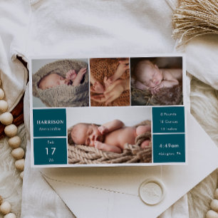 Classic Chic Baby Photo Collage Announcement Card